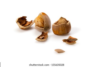 Cracked nuts isolated on white background 