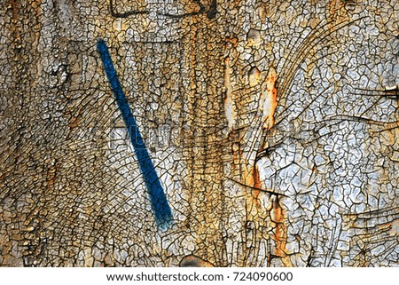 Cracked oil paint on a rusty metal surface. Fractured texture.