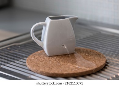 Cracked Porcelain, Leak From Hole On Side Of Porcelain Jug