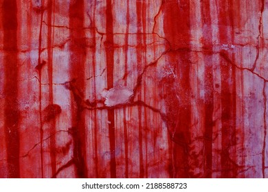 Cracked Red Wall Background, Spooky Bloody Wall. Creepy Wall With Blood Splash For Halloween Background.