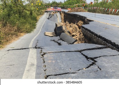 Cracked road after the earthquake