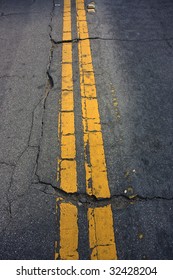 Cracked Road Double Yellow