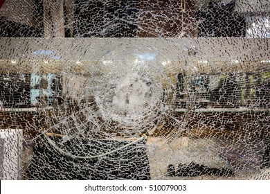 Cracked Shop Window Glass Display Texture Closeup Detail Broken Smashed Cracks