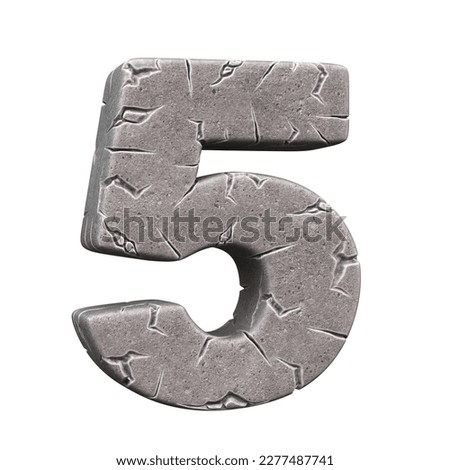 Cracked stone font 3d rendering number 5