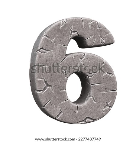 Cracked stone font 3d rendering number 6