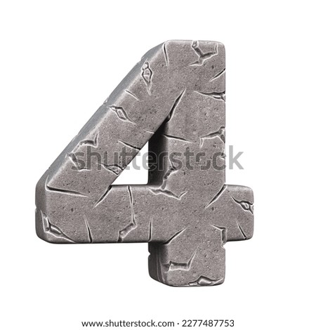Cracked stone font 3d rendering number 4