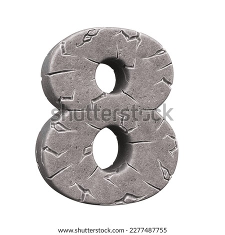Cracked stone font 3d rendering number 8