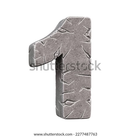 Cracked stone font 3d rendering number 1