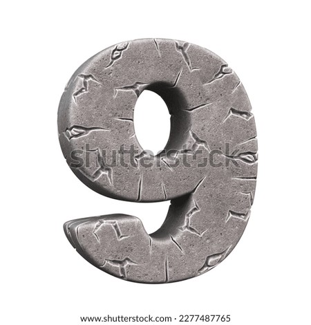 Cracked stone font 3d rendering number 9