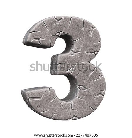 Cracked stone font 3d rendering number 3