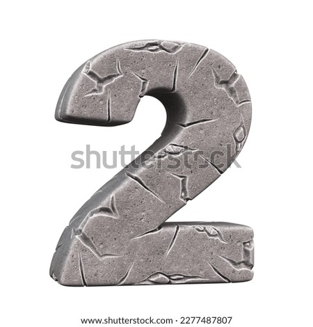 Cracked stone font 3d rendering number 2