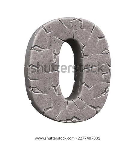 Cracked stone font 3d rendering number 0
