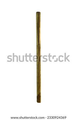 Cracked vertical wooden pole isolated on white background