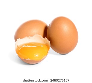 Cracked and whole chicken eggs on white background - Powered by Shutterstock