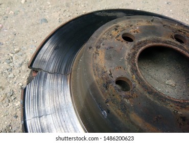 Cracked Worn Car Brake Disc. 