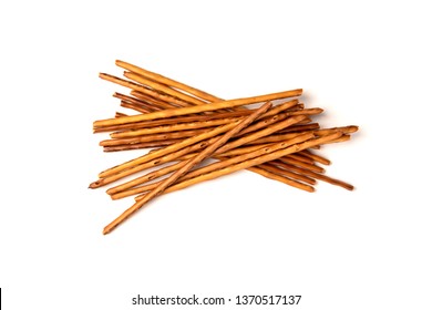 Cracker Pretzel Sticks Isolated On White Background.