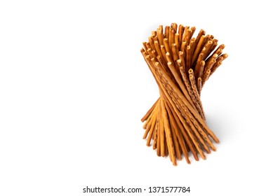 Cracker Pretzel Sticks Isolated On White Background.