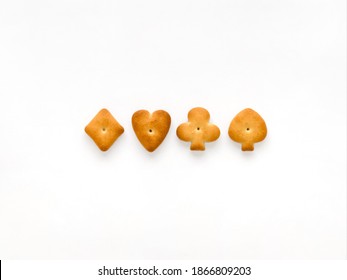 Crackers In The Form Of Card Suits: Diamond, Heart, Club And Spade