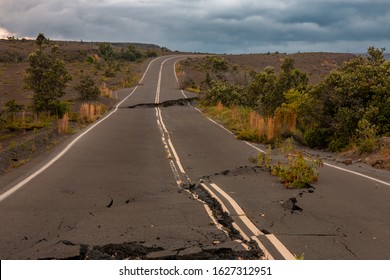 Cracks On A Road Damaged By An Earthquake