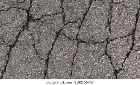 Cracks in specialized road surface. Structured, background image