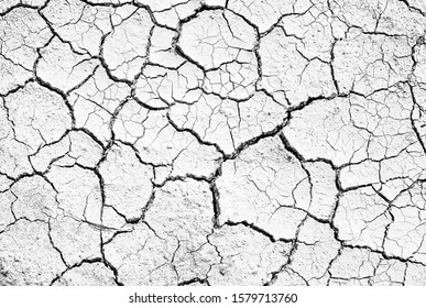 Cracks Of Topsoil, White And Black Surfaces For Texture And Background