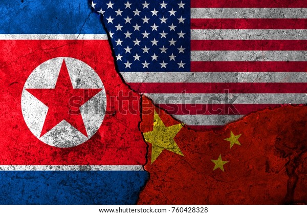 Cracks in the wall. Flags: United States, China,\
North Korea