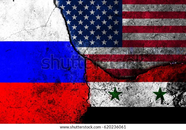 Cracks in the\
wall. Flags: USA, Russia, Syria\
V.1.