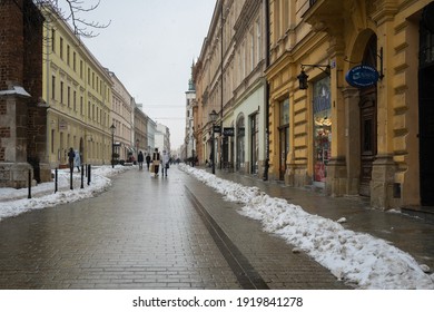 Cracow, Lesser Poland, Poland - 13 February 2021: View On Grodzka Street With Pedestrians