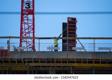 Cracow, Lesser Poland, Poland - 19 May 2022: construction worker preparing the formwork