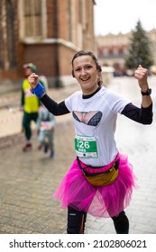 Cracow, Poland - 31.12.2021 : New Year's Run Of Fancy Dress.