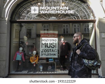 Cracow, Poland - Feb 2021: An Exhibition Of A Fashion Store With A Banner With An Inscription 