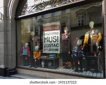 Cracow, Poland - Feb 2021: An Exhibition Of A Fashion Store With A Banner With An Inscription 