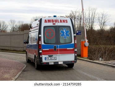 Cracow, Poland - January 2022: Driveway To An Emergency Of A Municipal Gabriel Narutowicz Hospital. Selected Focus.