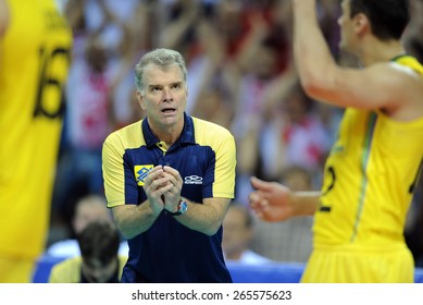 CRACOW, POLAND - JUNE 20, 2015: FIBV World League Volleyball
O/p Rezende Bernardo Brasilian Coach

