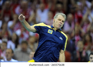 CRACOW, POLAND - JUNE 20, 2015: FIBV World League Volleyball
O/p Rezende Bernardo Brasilian Coach

