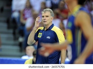 CRACOW, POLAND - JUNE 20, 2015: FIBV World League Volleyball
O/p Rezende Bernardo Brasilian Coach

