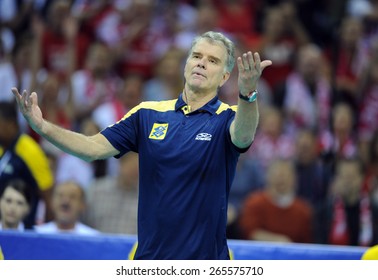 CRACOW, POLAND - JUNE 20, 2015: FIBV World League Volleyball
O/p Rezende Bernardo Brasilian Coach

