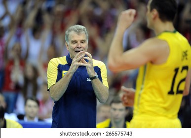 CRACOW, POLAND - JUNE 20, 2015: FIBV World League Volleyball
O/p Rezende Bernardo Brasilian Coach

