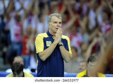 CRACOW, POLAND - JUNE 20, 2015: FIVB World League Volleyball O/p Rezende Bernardo Brasilian Coach 