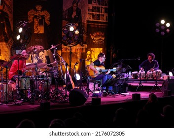 Cracow, Poland - June 25, 2022:   Al Di Meola Acoustic Trio Performing Live On The Kijow.Centre Stage At Summer Jazz Festival In Cracow, Poland 