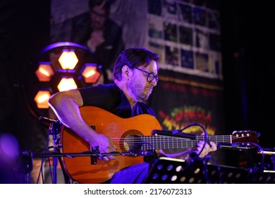 Cracow, Poland - June 25, 2022:   Al Di Meola Acoustic Trio Performing Live On The Kijow.Centre Stage At Summer Jazz Festival In Cracow, Poland 