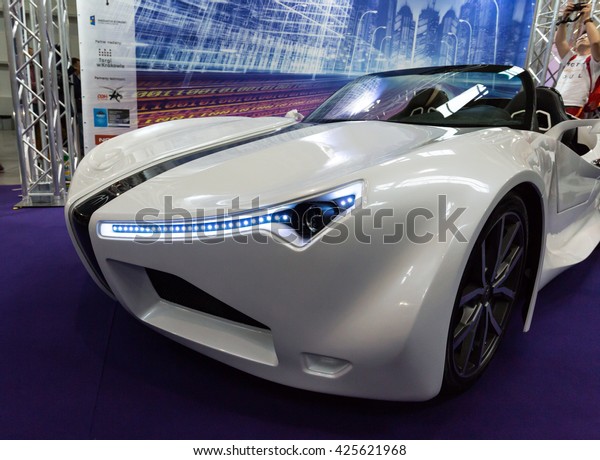CRACOW, POLAND - MAY 21, 2016: 3rd edition of MOTO SHOW\
in Krakow. Poland.  The world debut Hydrocar Premiera - the first\
Polish hydrogen-car 