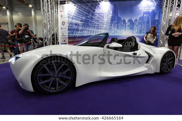 CRACOW, POLAND - MAY 21, 2016: 3rd edition of MOTO SHOW\
in Krakow. Poland.  The world debut Hydrocar Premiera - the first\
Polish hydrogen-car 