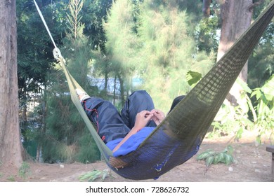 Cradle under the tree in the isolated deep jingle