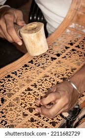 Craft Artist Making Traditional Buffalo Leather Carving Art In Indonesia