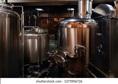Craft Beer Production Line In Private Microbrewery.