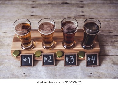 Craft Beer Tasting (Wood Background)