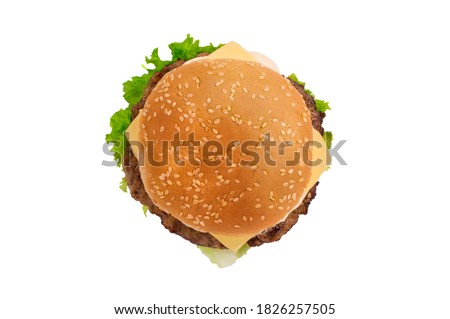 Craft burger isolated on white background. Top vew.