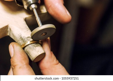 Craft Jewelery Making. Ring Polishing. Macro Shot.