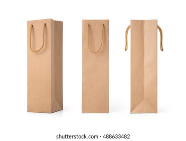 Craft Paper Bag Front And Side View Isolated On White Background. Packaging Template Mockup Collection.